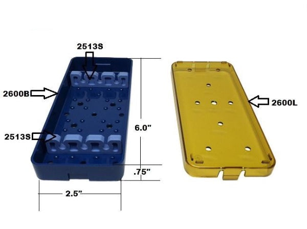 PST Knife Sterilization Tray 2.5''W x 6''L x 0.75''H (1-3 Slot Option)