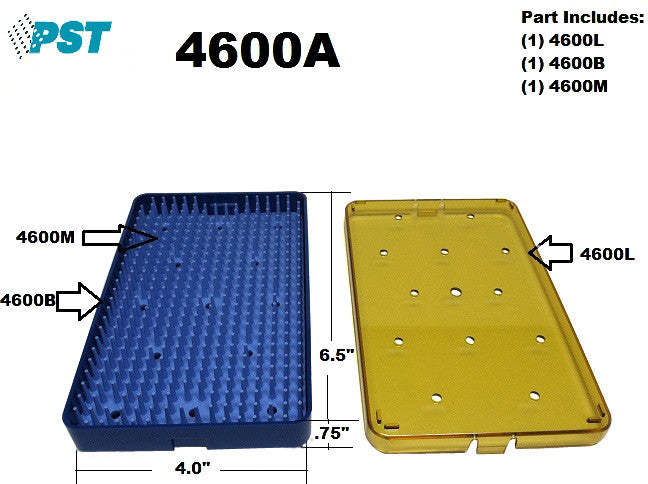 PST Instrument Sterilization Tray 4''W x 6.5''L x 0.75''H (4600A) (With Mat)