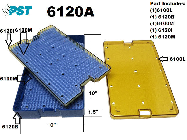 PST Instrument Sterilization Tray 6''W x 10''L x 1.5''H (6120A) (Double Layer With Mat)